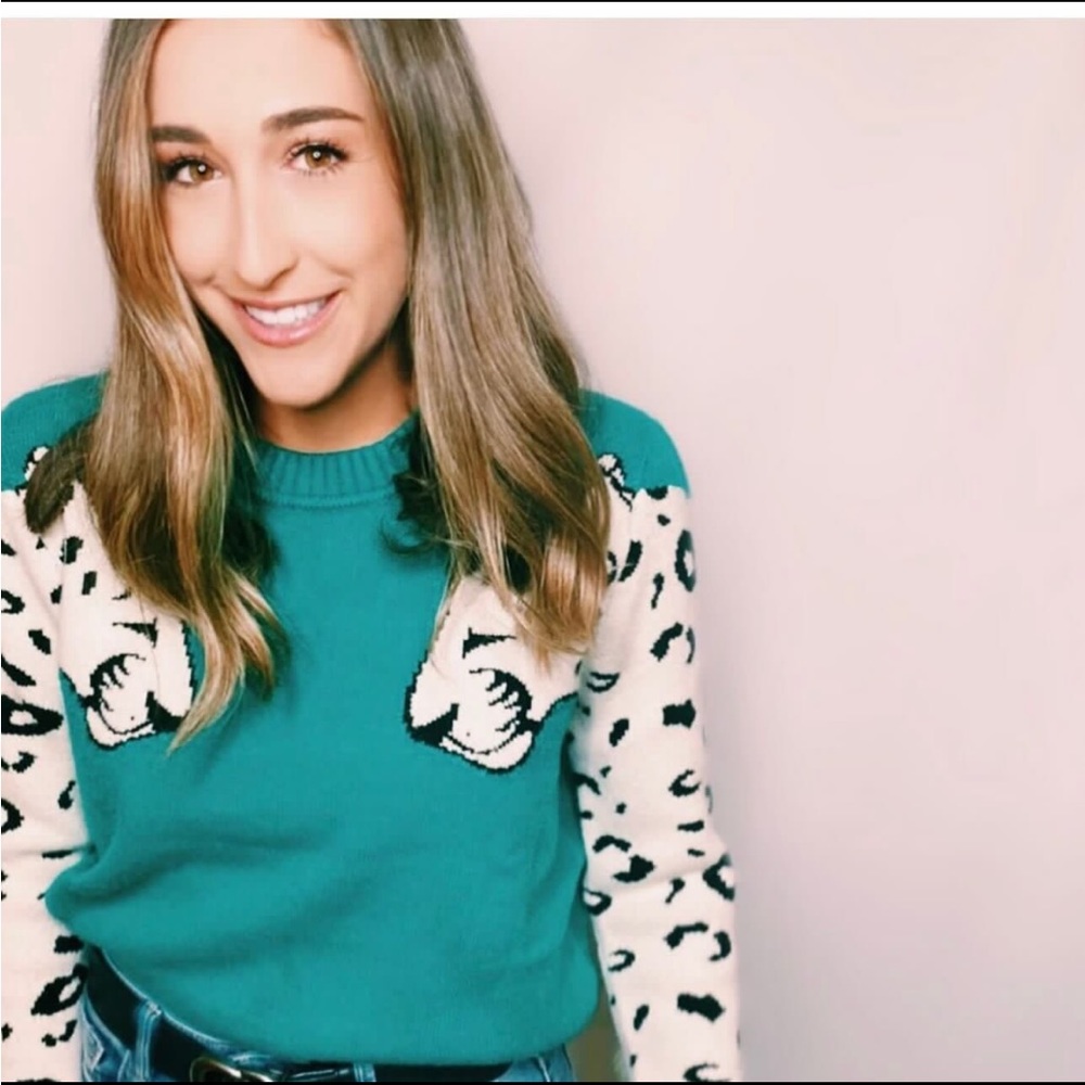 Minkpink snow leopard teal sweater size medium